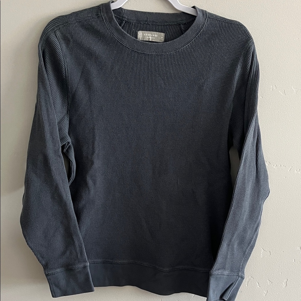 Everlane Mens Charcoal Organic Cotton Thermal Waffle Knit Crew LS Medium